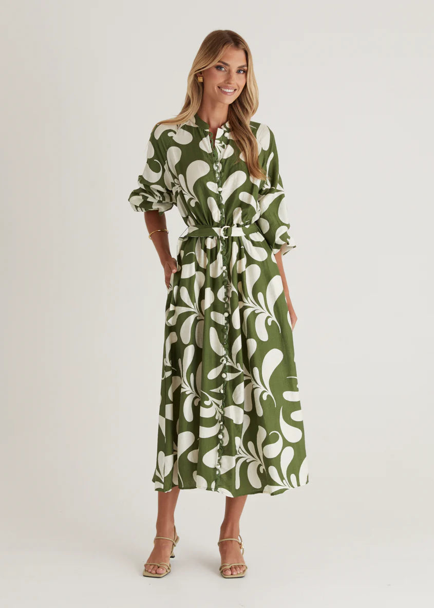 Shylah Midi Dress - Forest Swirl