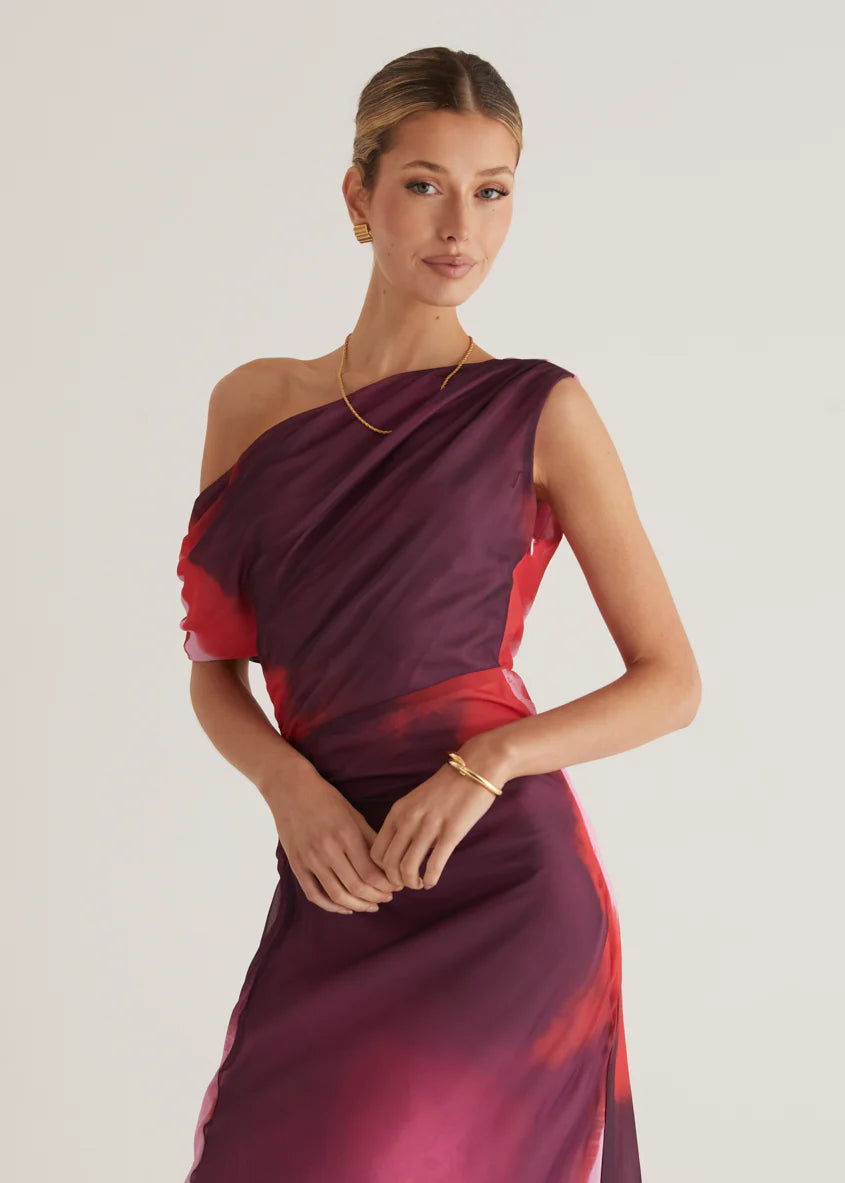 Byron One Shoulder Maxi Dress - Plum Tie Dye