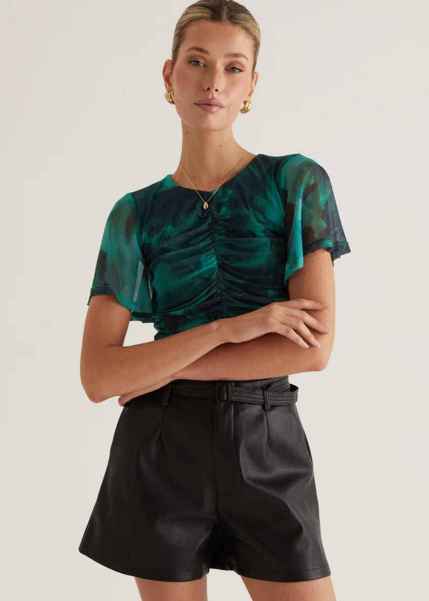 Joey Mesh Top - Emerald Watercolour