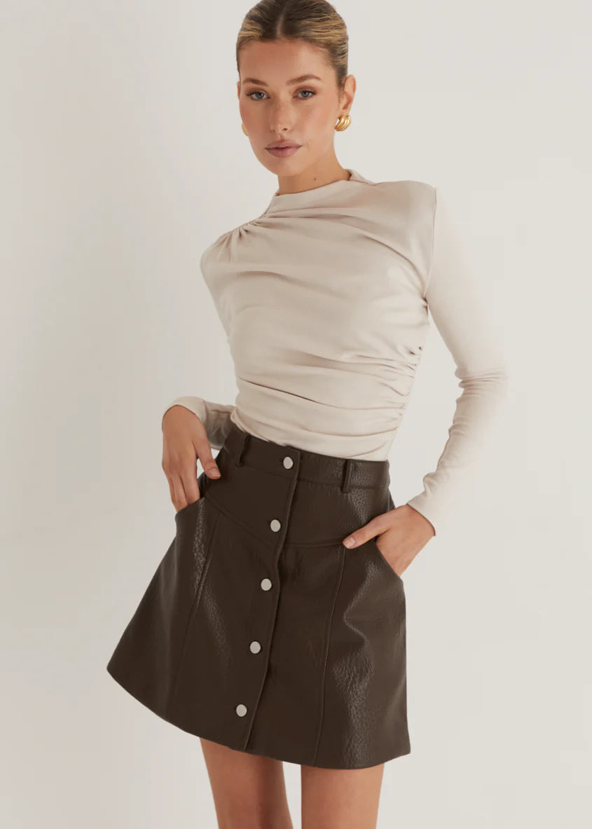 Bittersweet PU Skirt - Espresso