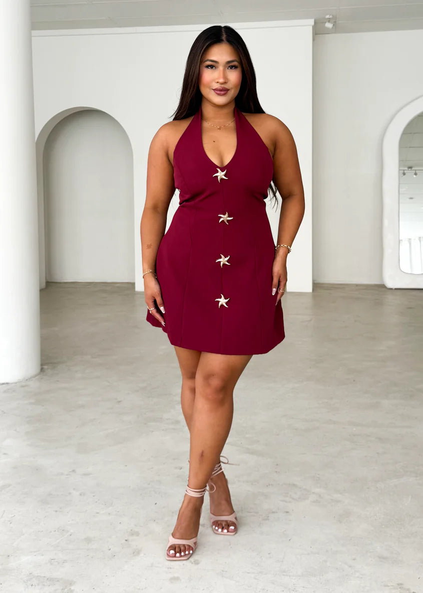 Oaklyn Halter Dress - Burgundy