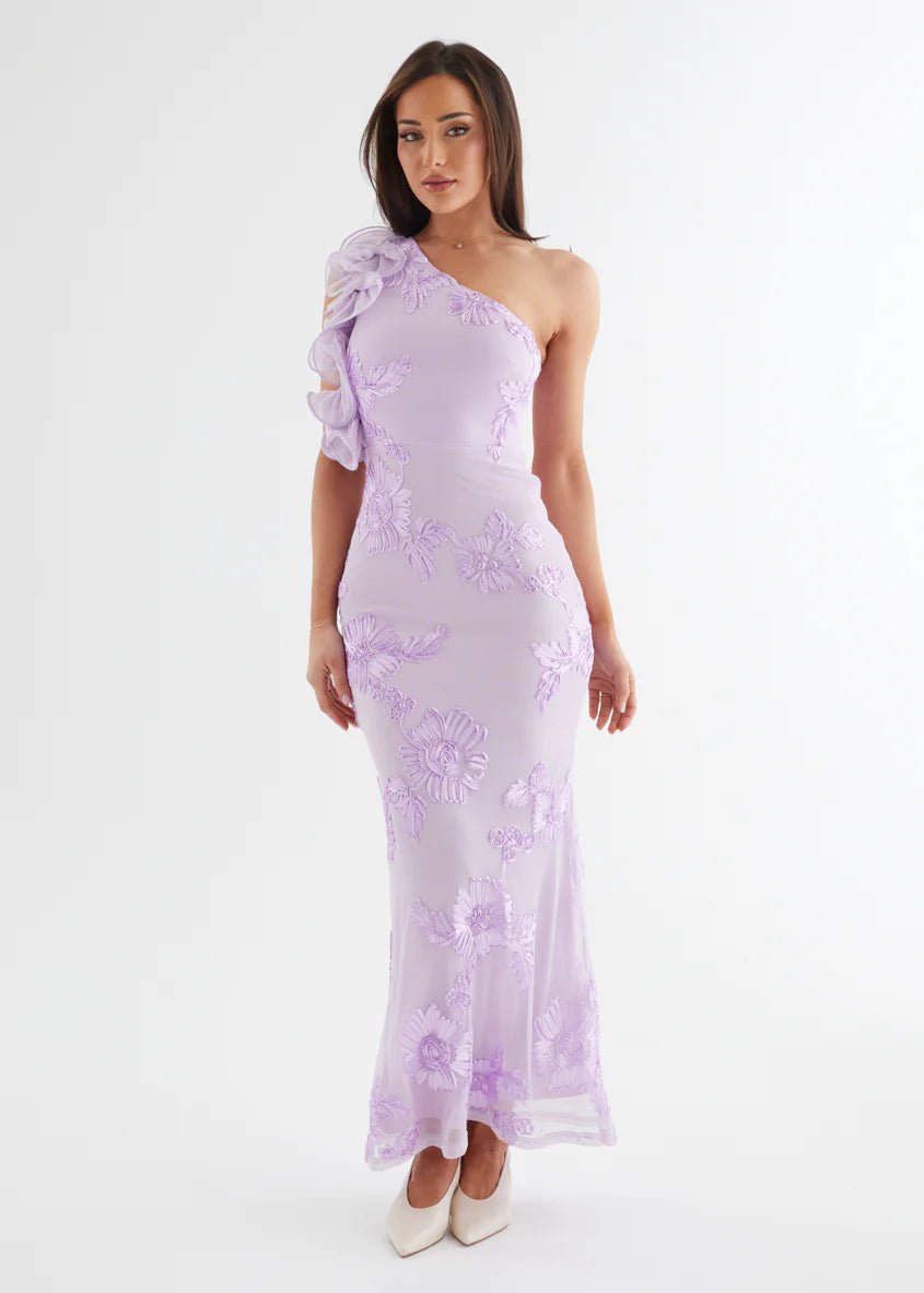 Taysia One Shoulder Mesh Maxi Dress - Lilac