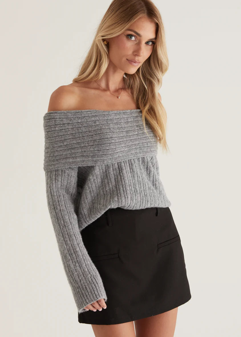 Natlie Off Shoulder Sweater - Grey