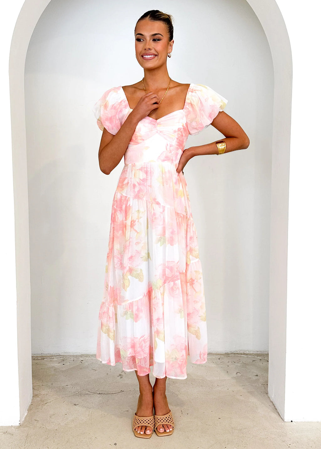 Genoa Midi Dress - Peach Floral