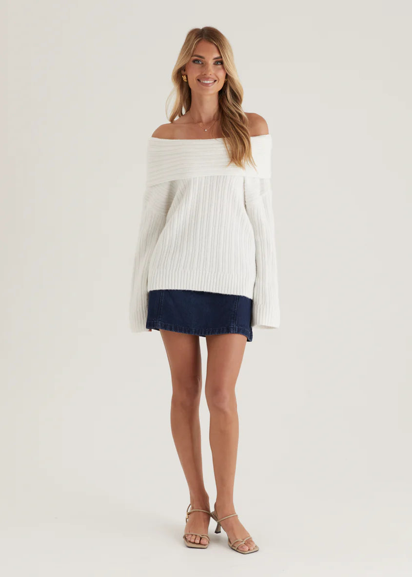 Natlie Off Shoulder Sweater - Off White