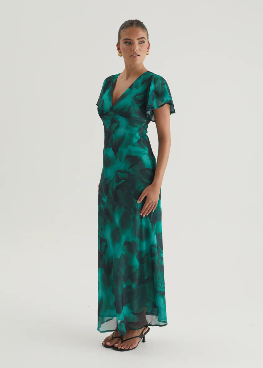Cabana Maxi Dress - Emerald Watercolour