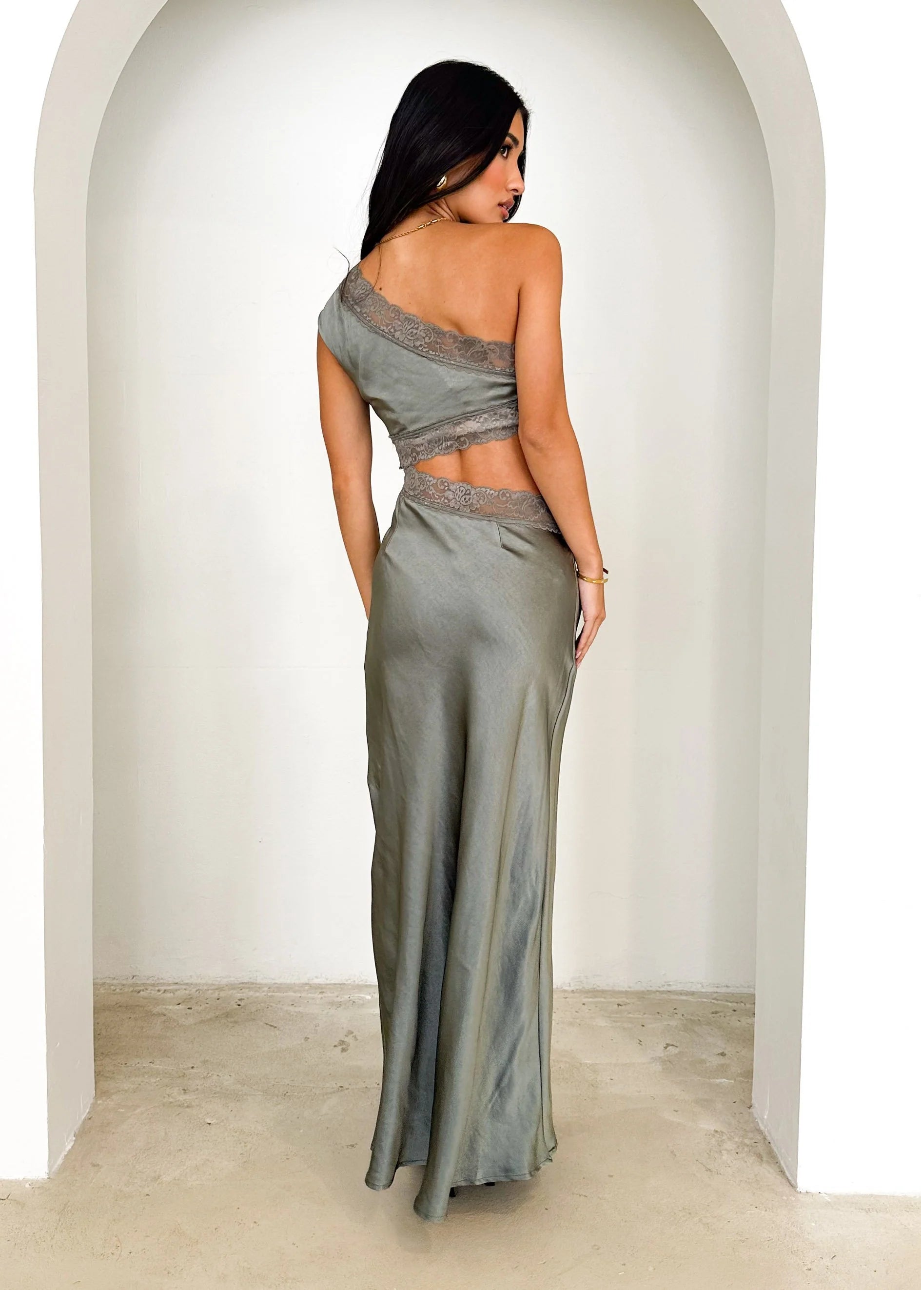Sakshi One Shoulder Maxi Dress - Khaki