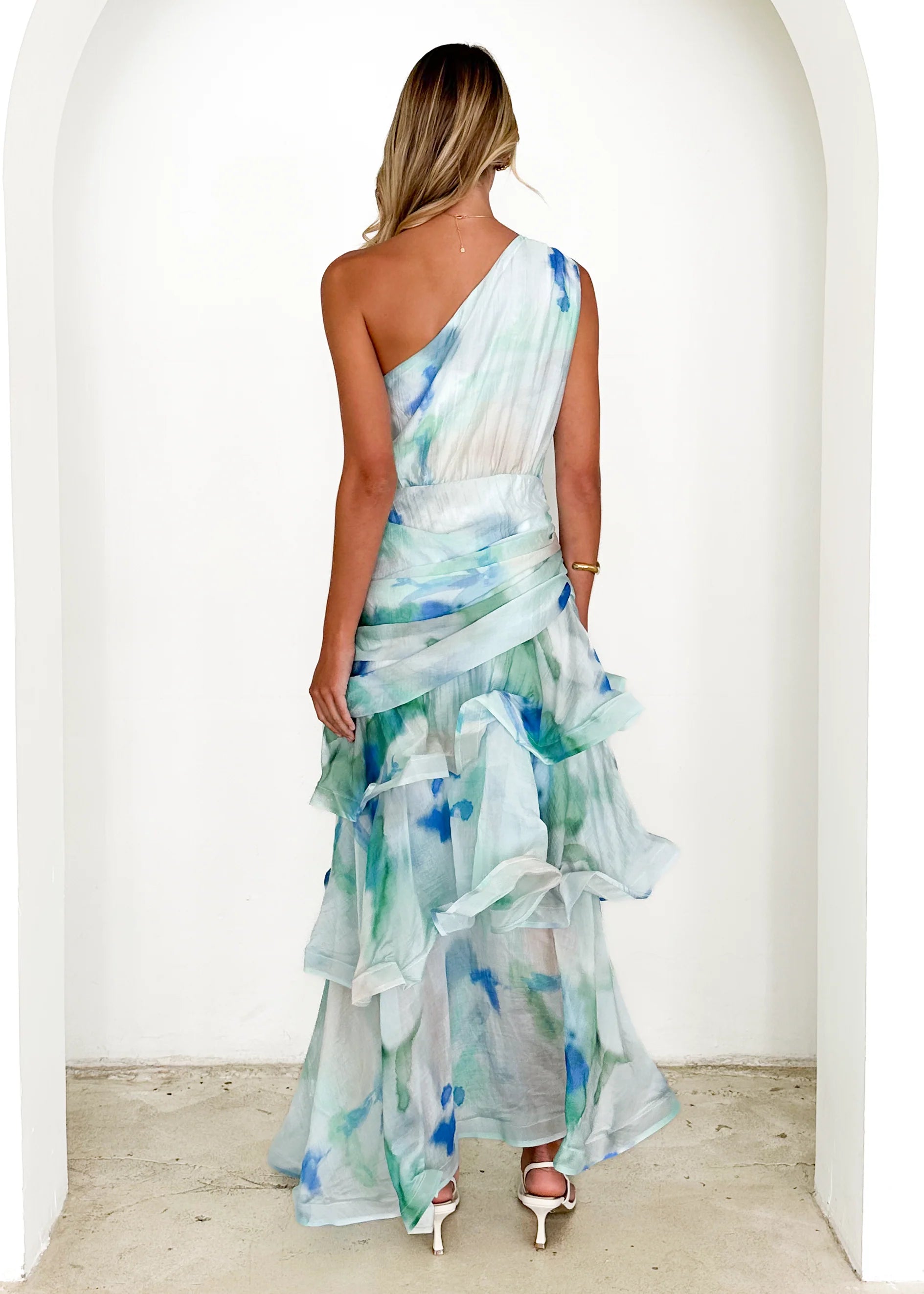 Zaba One Shoulder Maxi Dress - Mint Haze