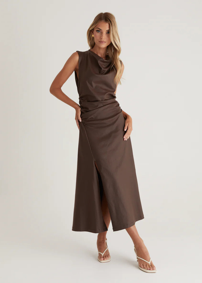 Romella Coated Midi Dress - Chocolate