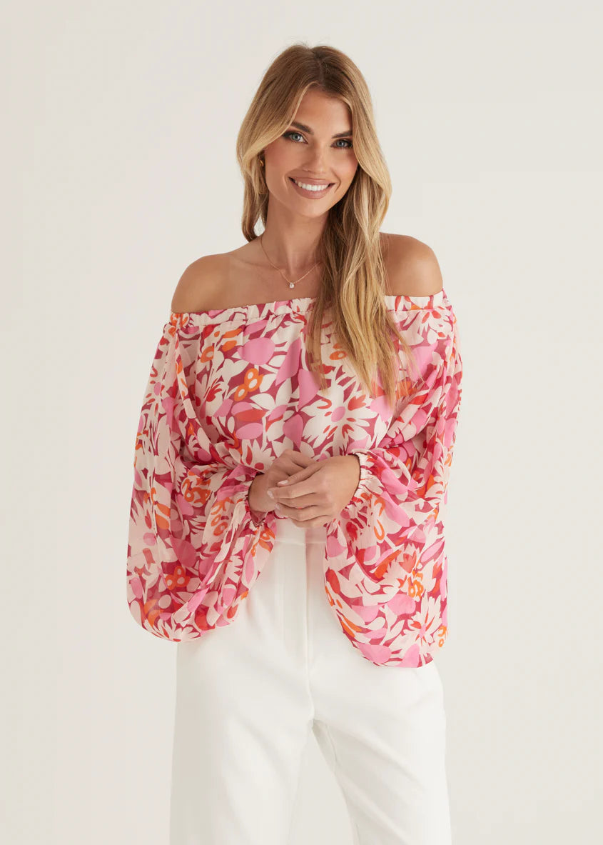 Bexley Off Shoulder Top - Rio Pink