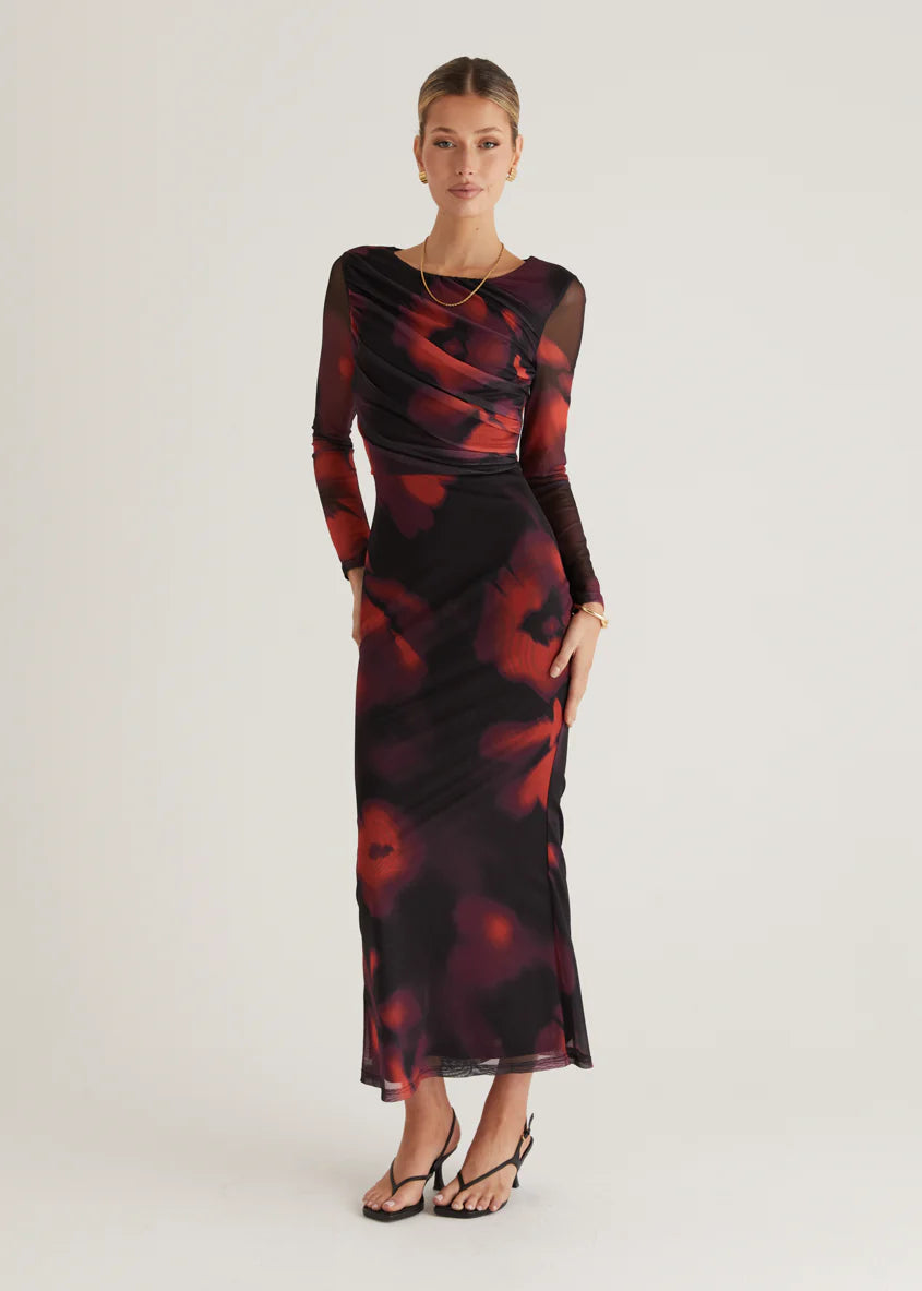 Ashville Mesh Maxi Dress - Black Watercolour