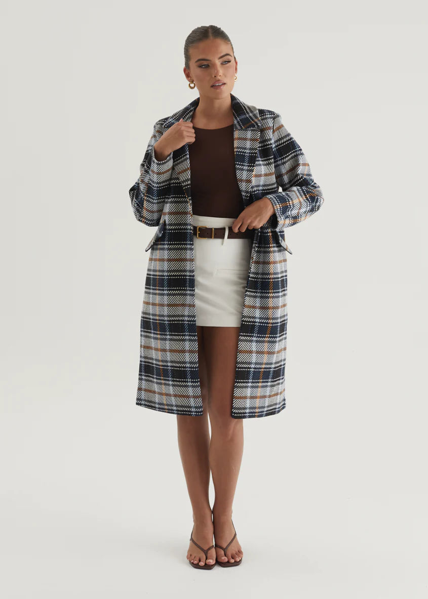 Cyan Coat - Navy Check