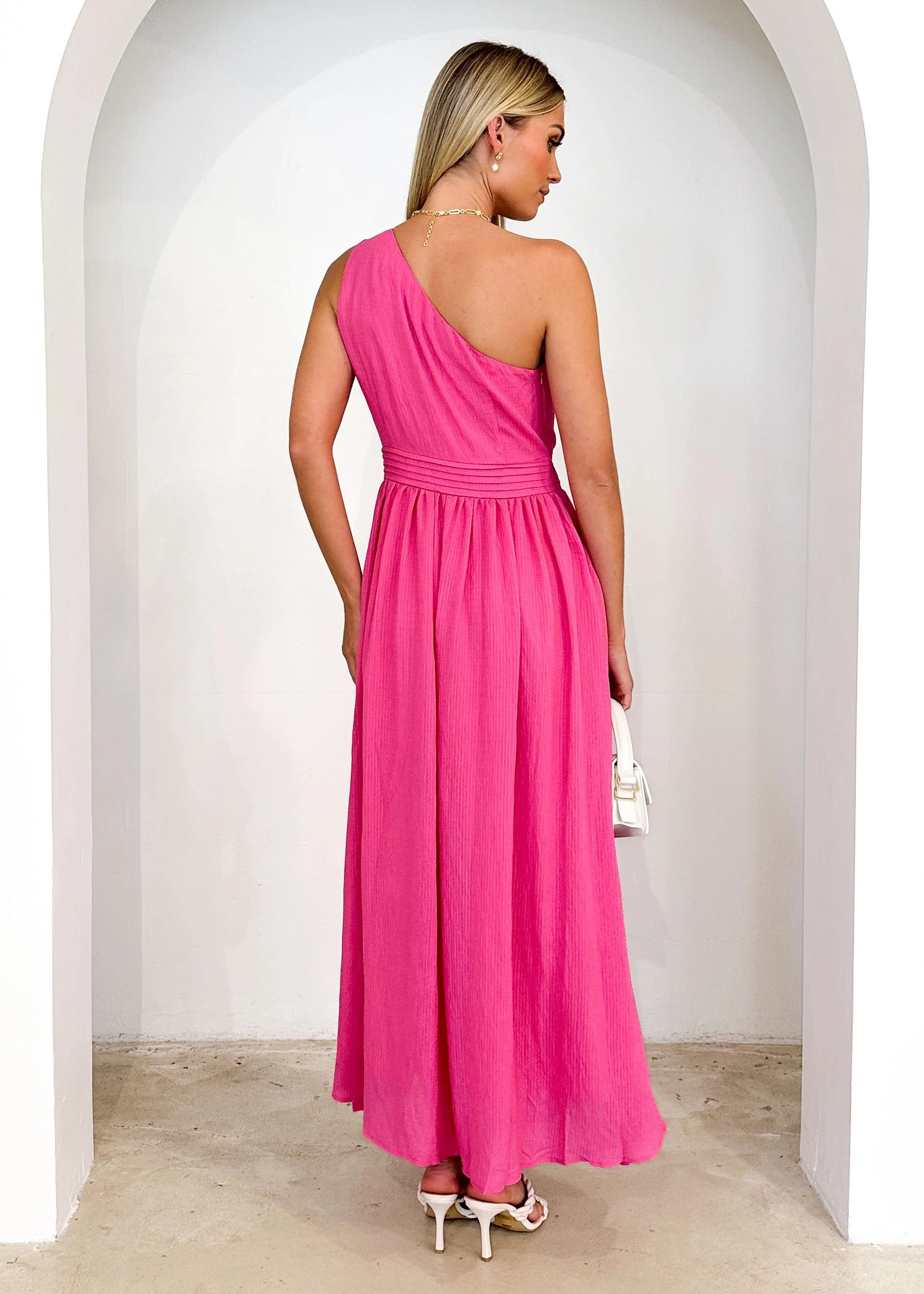 Essja One Shoulder Midi Dress - Pink
