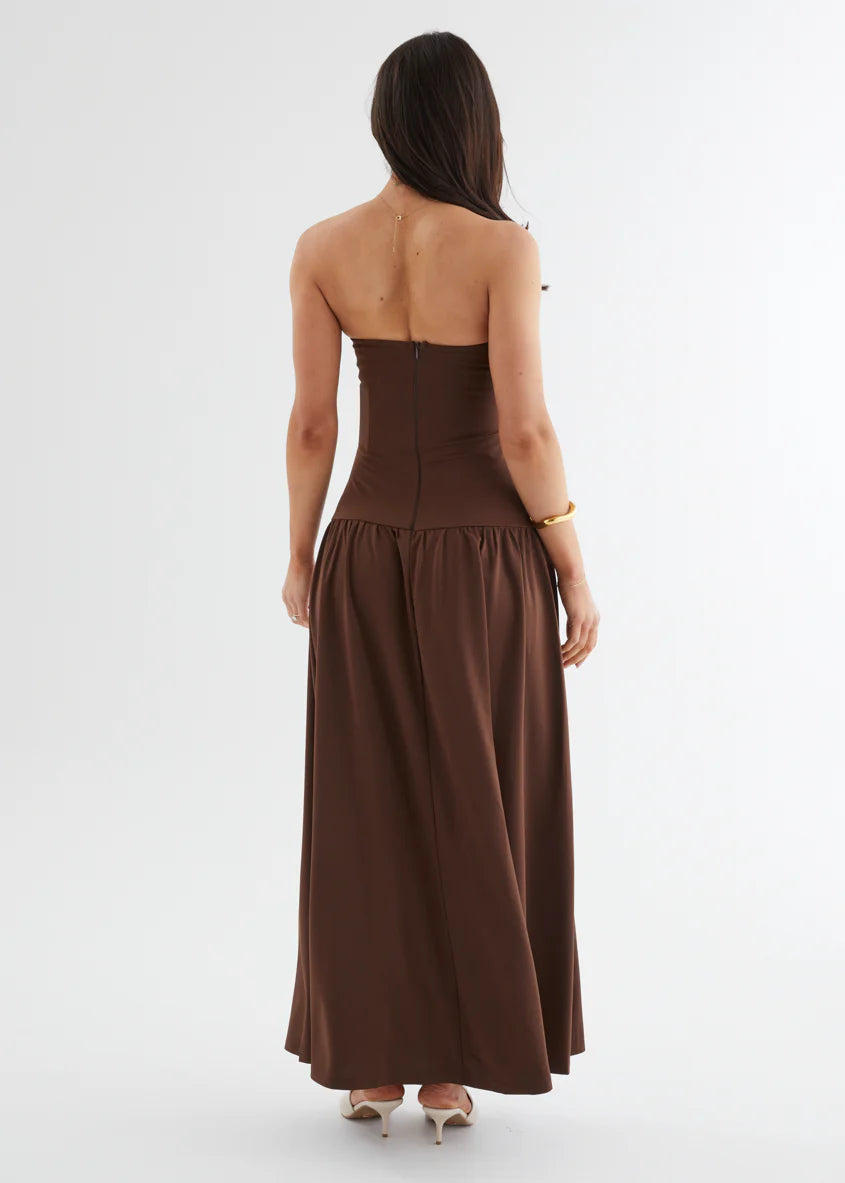 Rheanna Strapless Midi Dress - Chocolate