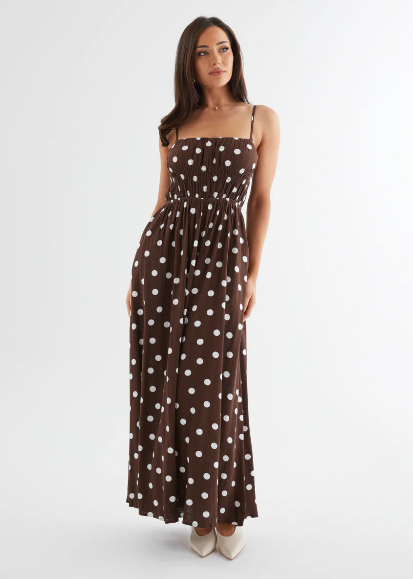 Nina Maxi Dress - Choc Polka