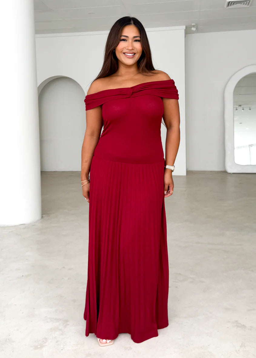Lottie Off Shoulder Maxi Dress - Burgundy