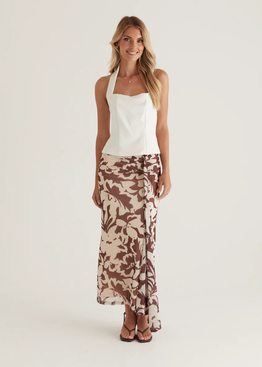 Eyso Mesh Maxi Skirt - Choc Flowers