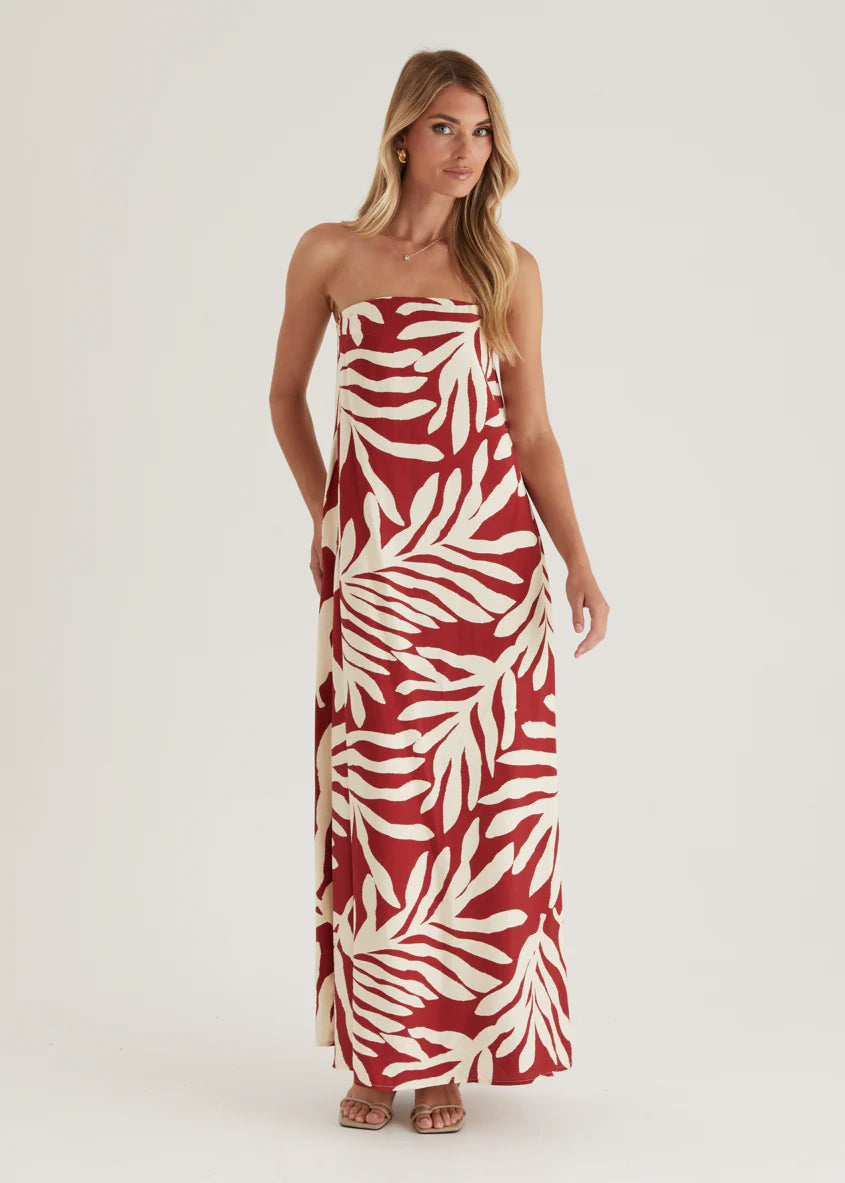 Remora Strapless Maxi Dress - Ruby Leaf