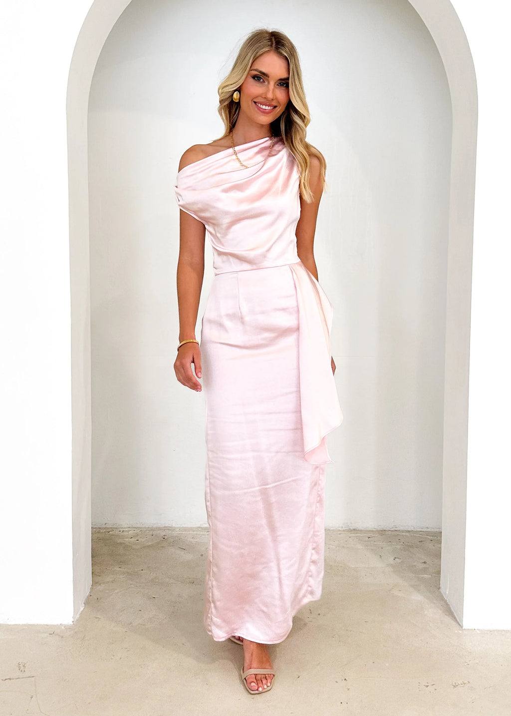 Lexrie One Shoulder Maxi Dress - Blush