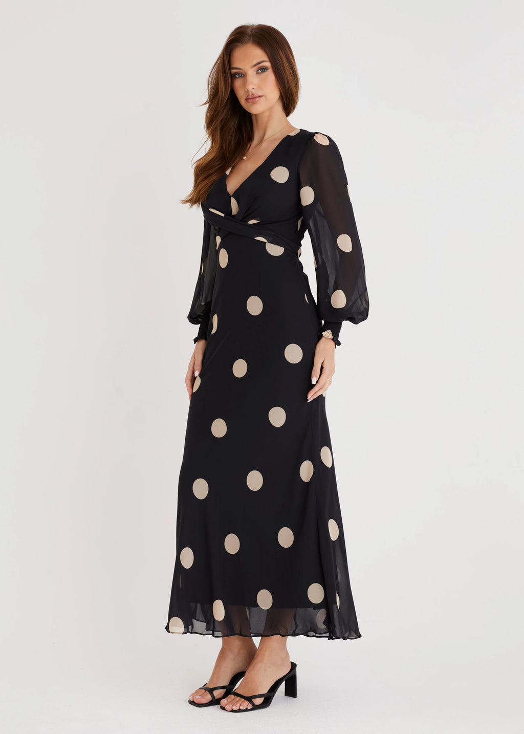 Camellia Midi Dress - Black Polka