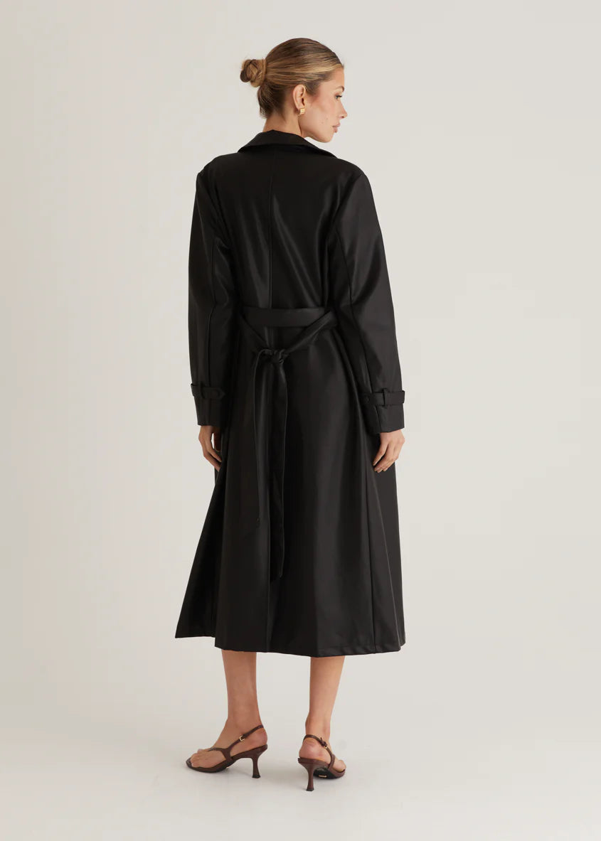 Chanti PU Trench Coat - Black