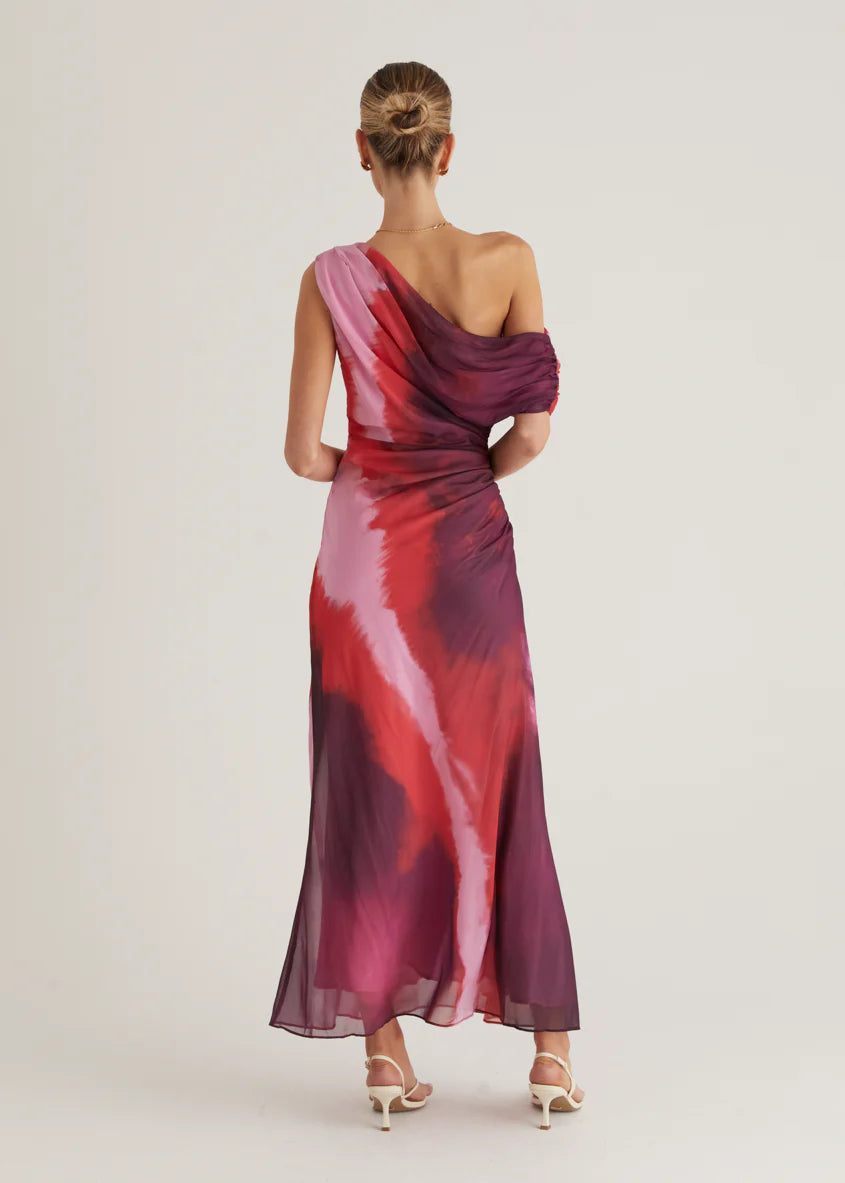 Byron One Shoulder Maxi Dress - Plum Tie Dye