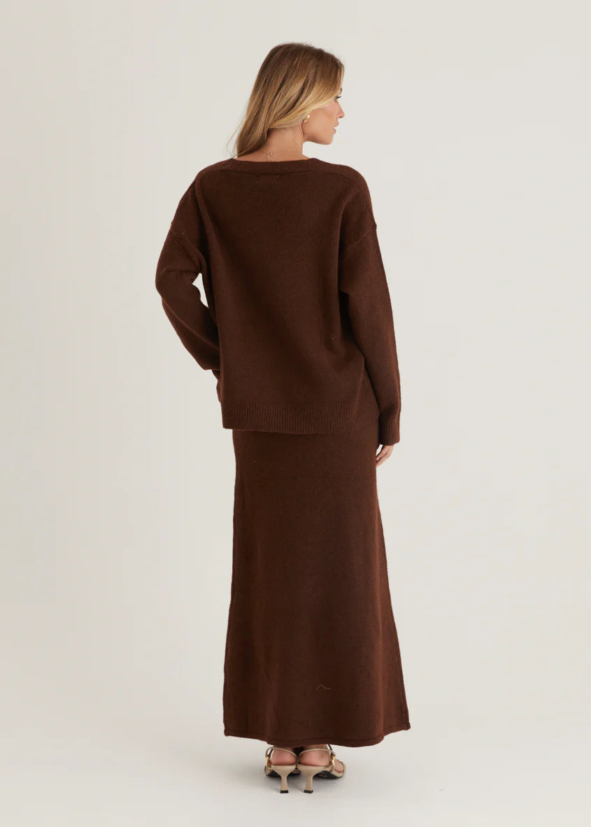 Stasia Knit Maxi Skirt - Brown