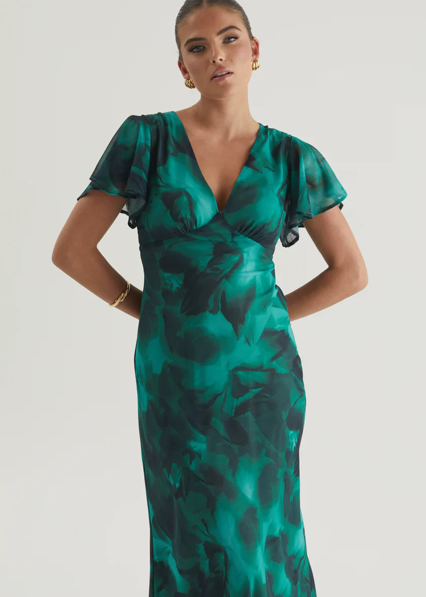 Cabana Maxi Dress - Emerald Watercolour