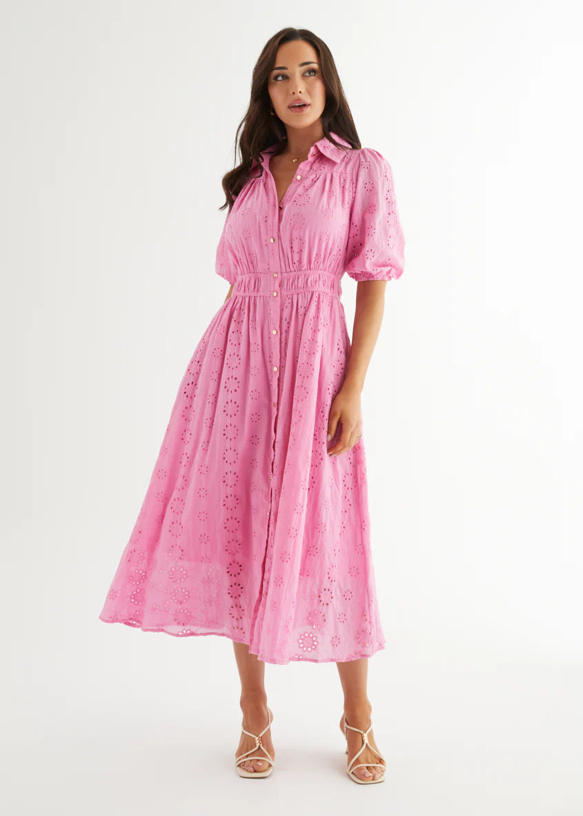Eryn Midi Dress - Pink Anglaise