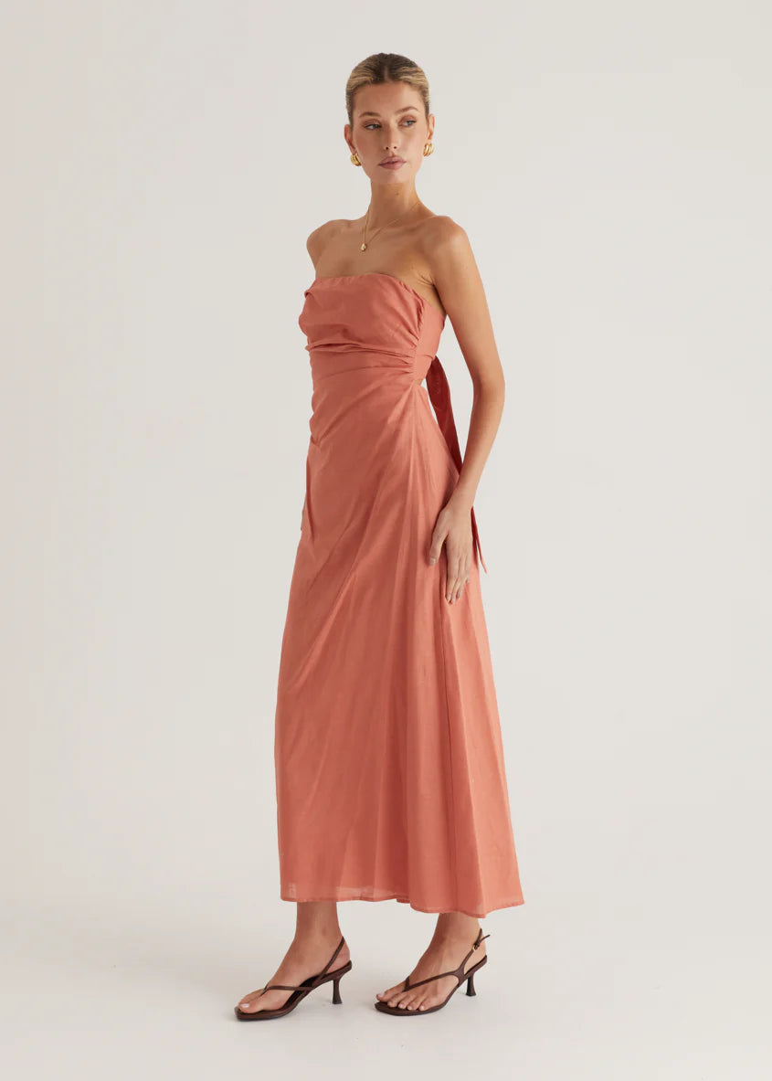 Emily Strapless Maxi Dress - Coral