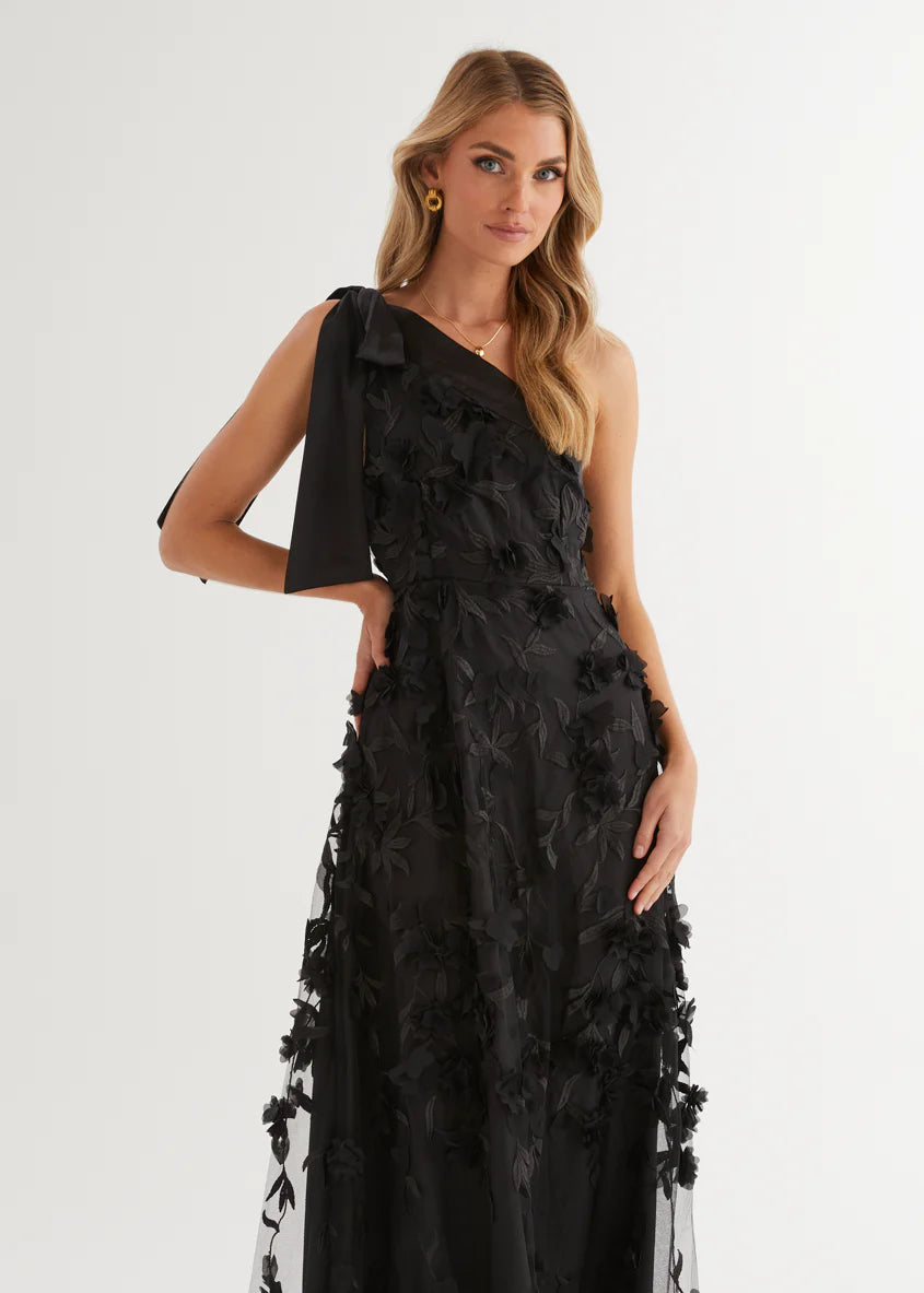 Devotion One Shoulder Midi Dress - Black