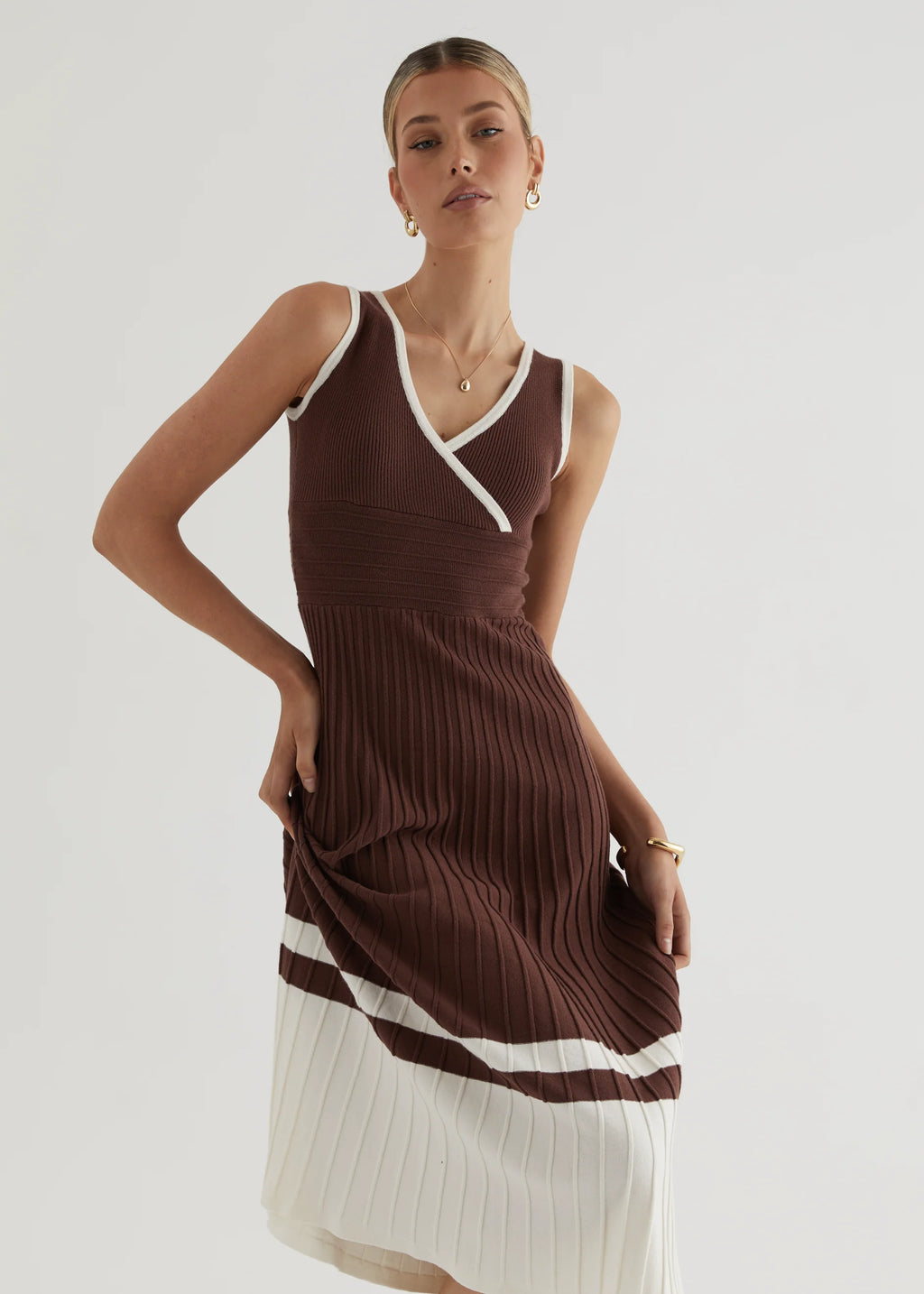 Radiate Knit Midi Dress - Chocolate