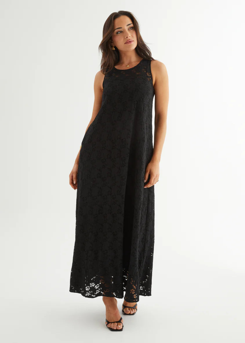 Aneika Lace Maxi Dress - Black