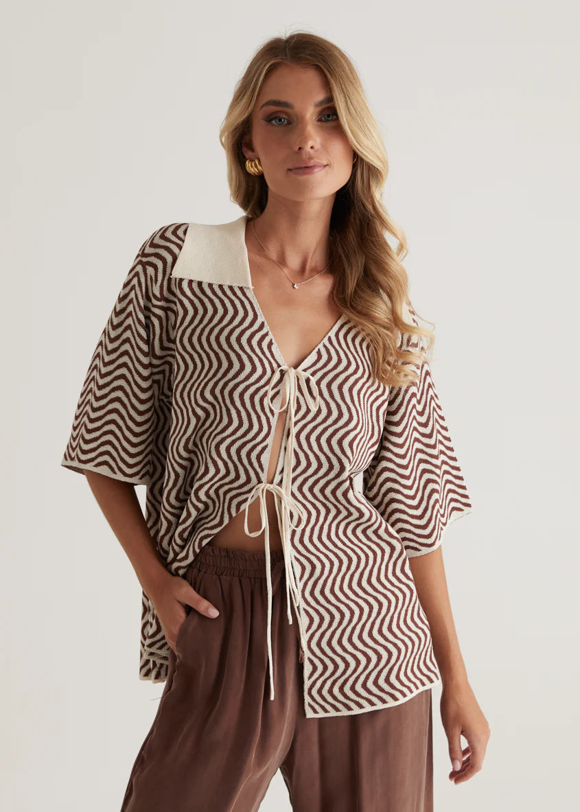 Charley Knit Top - Brown Swirl