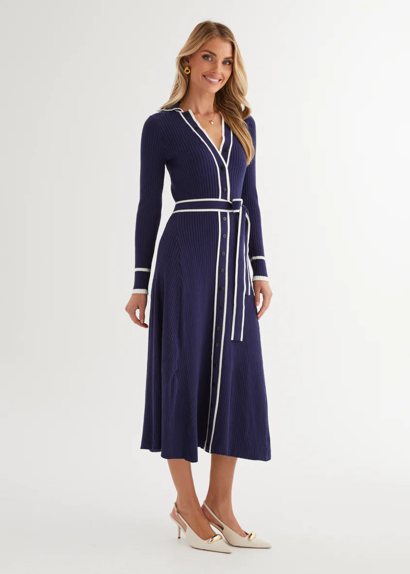 Adah Knit Midi Dress - Navy