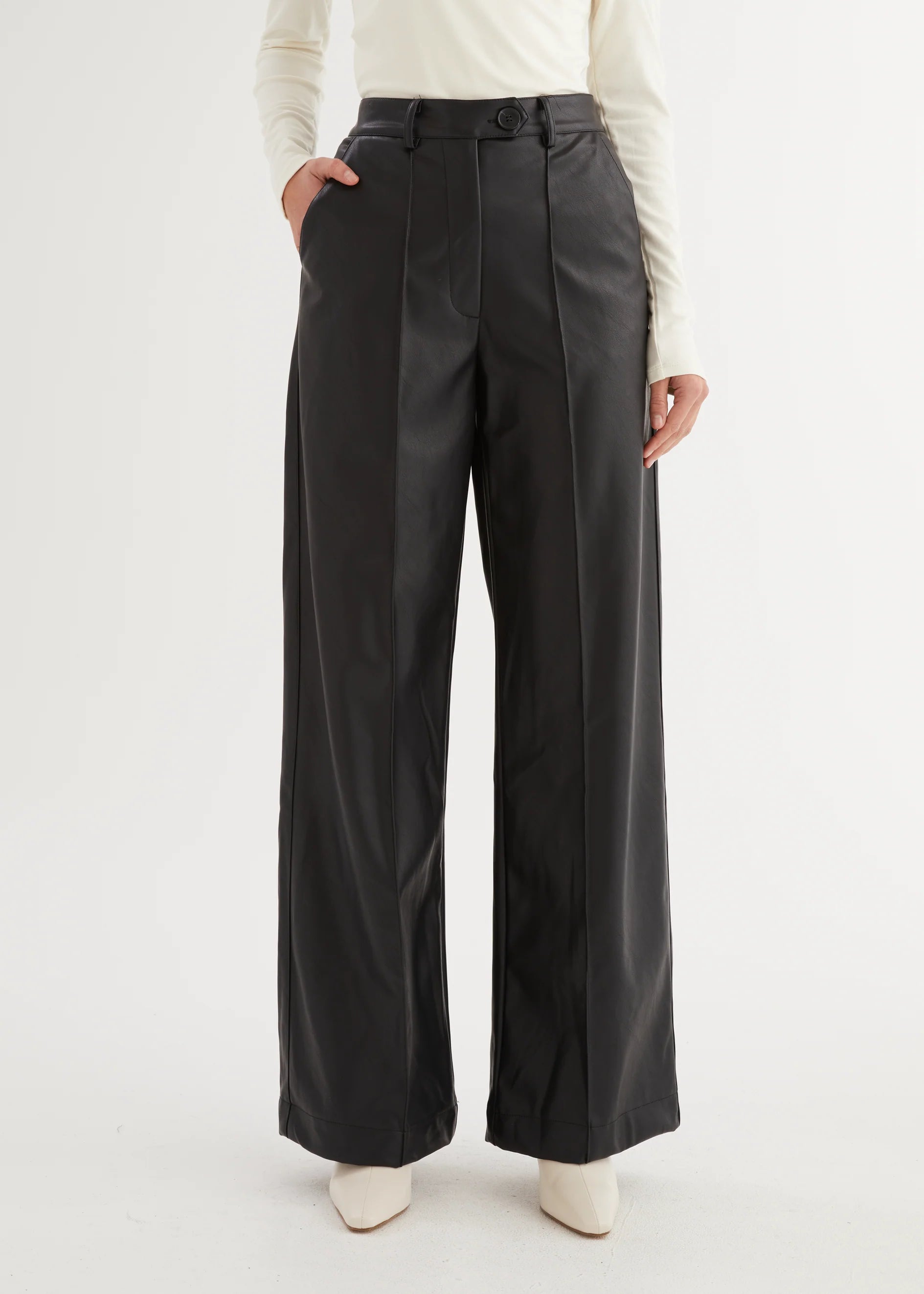 Karley PU Wide Leg Pants - Black