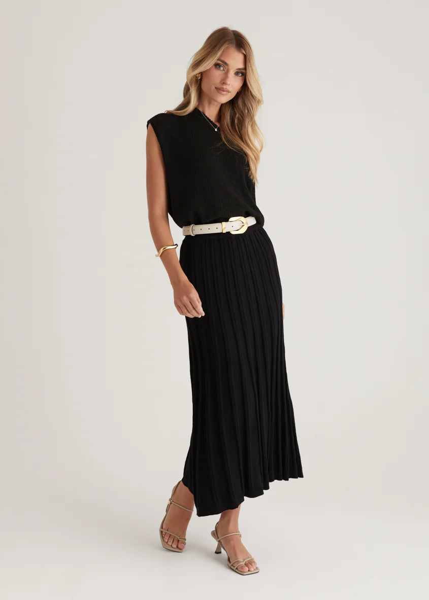 Tobin Knit Midi Skirt - Black