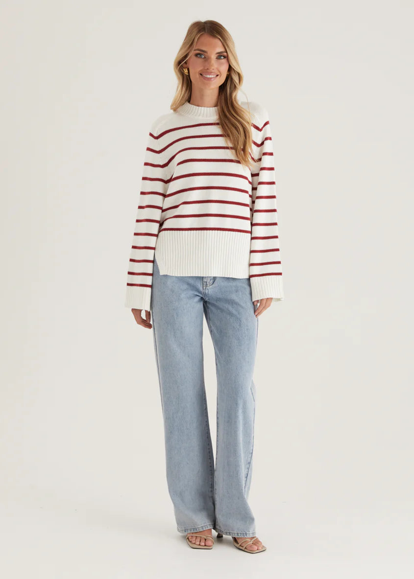 Eva Sweater - Wine Stripe