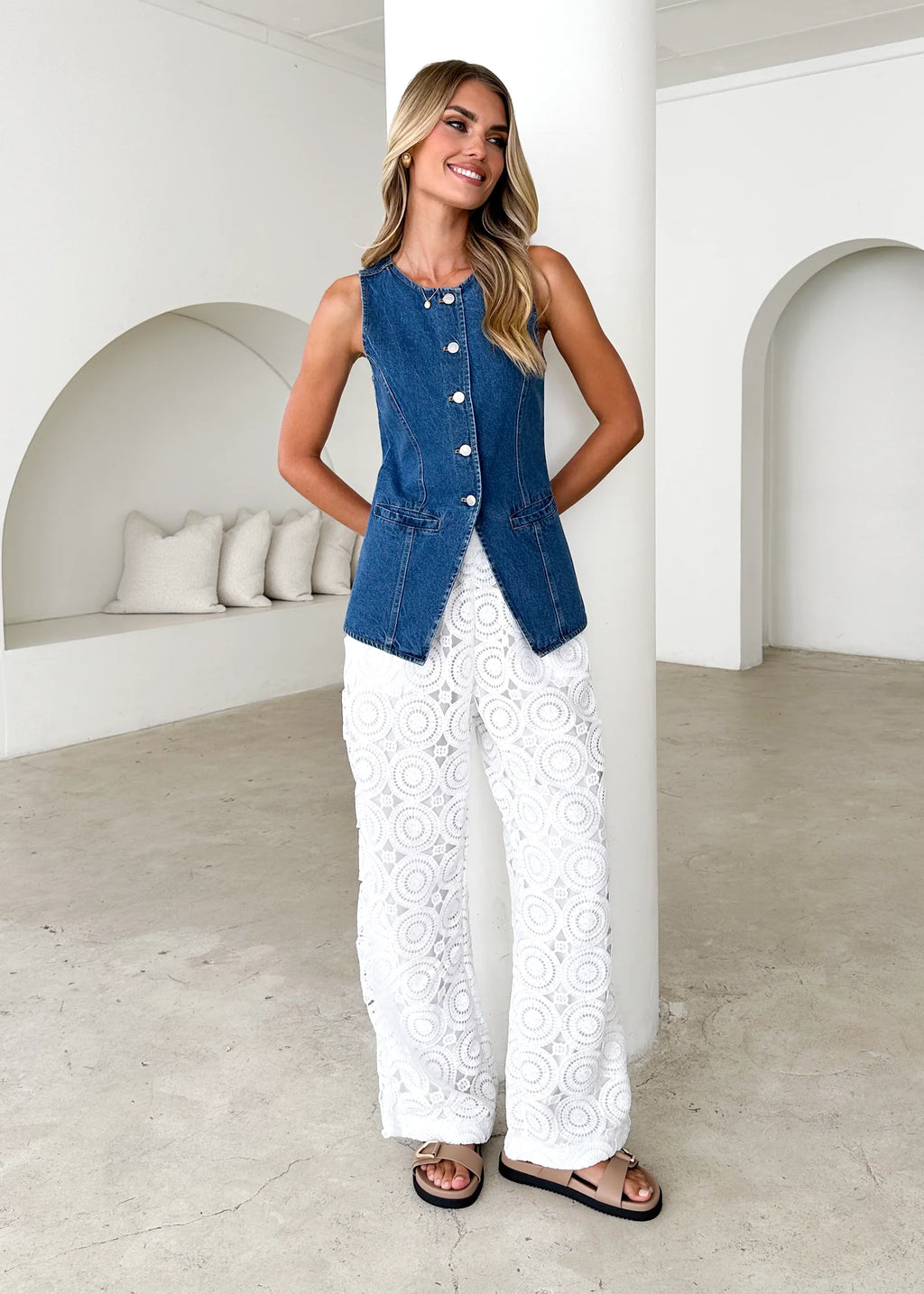 Sandra Denim Vest - Mid Blue