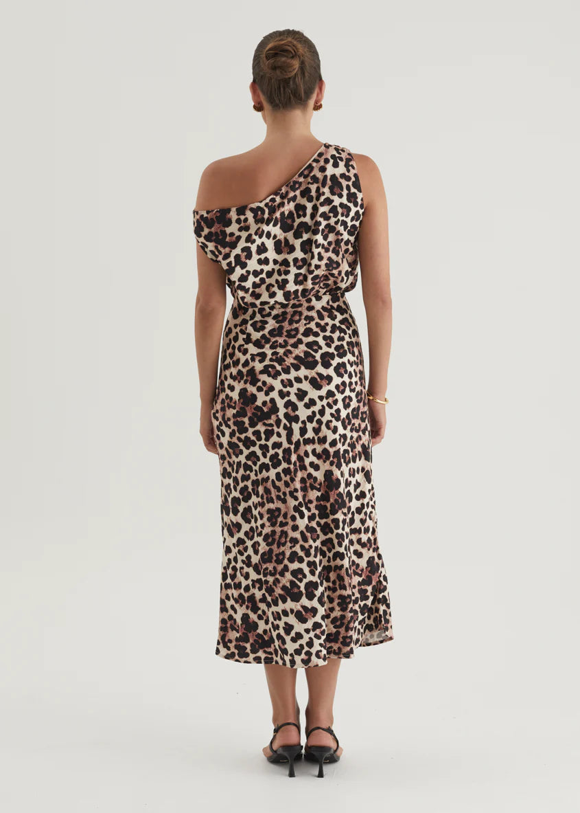 Banksy One Shoulder Maxi Dress - Leopard