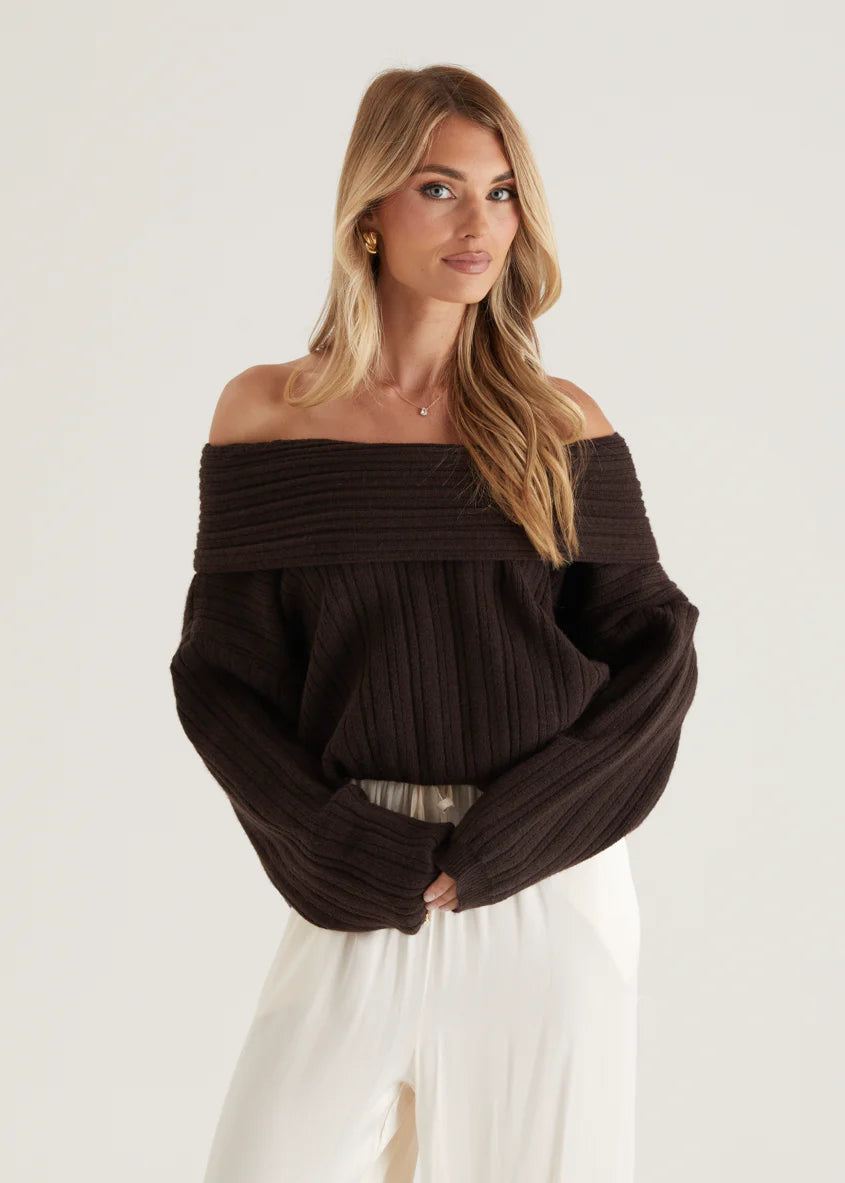 Shiloh Off Shoulder Sweater - Espresso