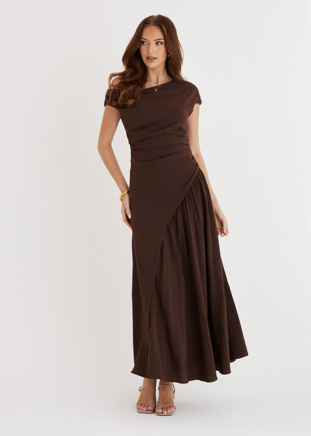 Tropicali Drop Shoulder Maxi Dress - Chocolate