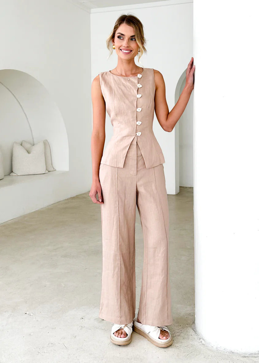 Thalia Linen Pants - Taupe
