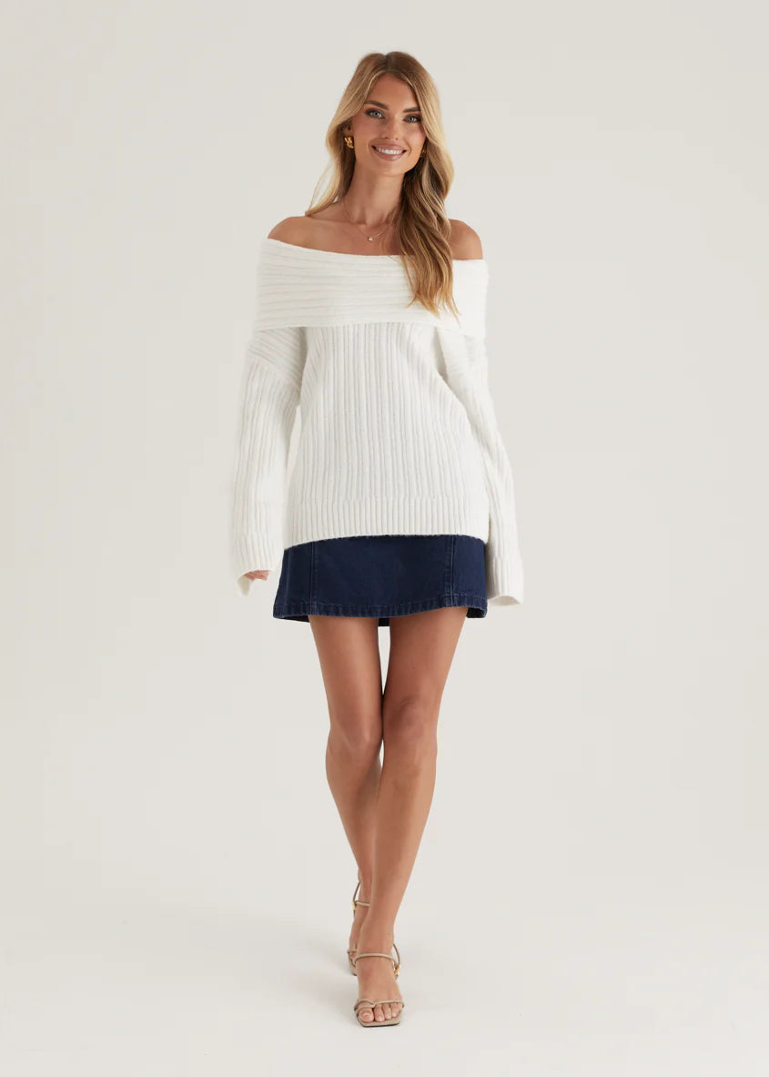 Natlie Off Shoulder Sweater - Off White