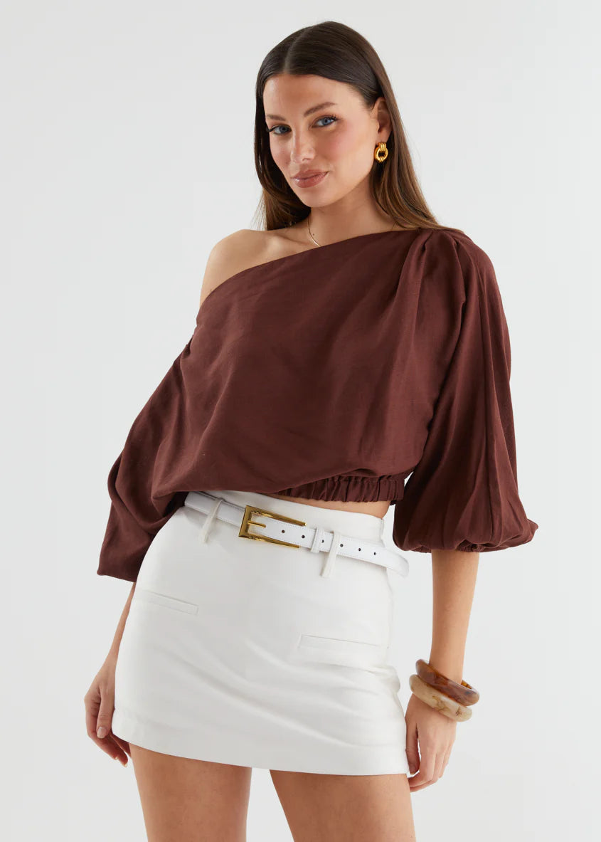 Marlowe Drop Shoulder Top - Chocolate