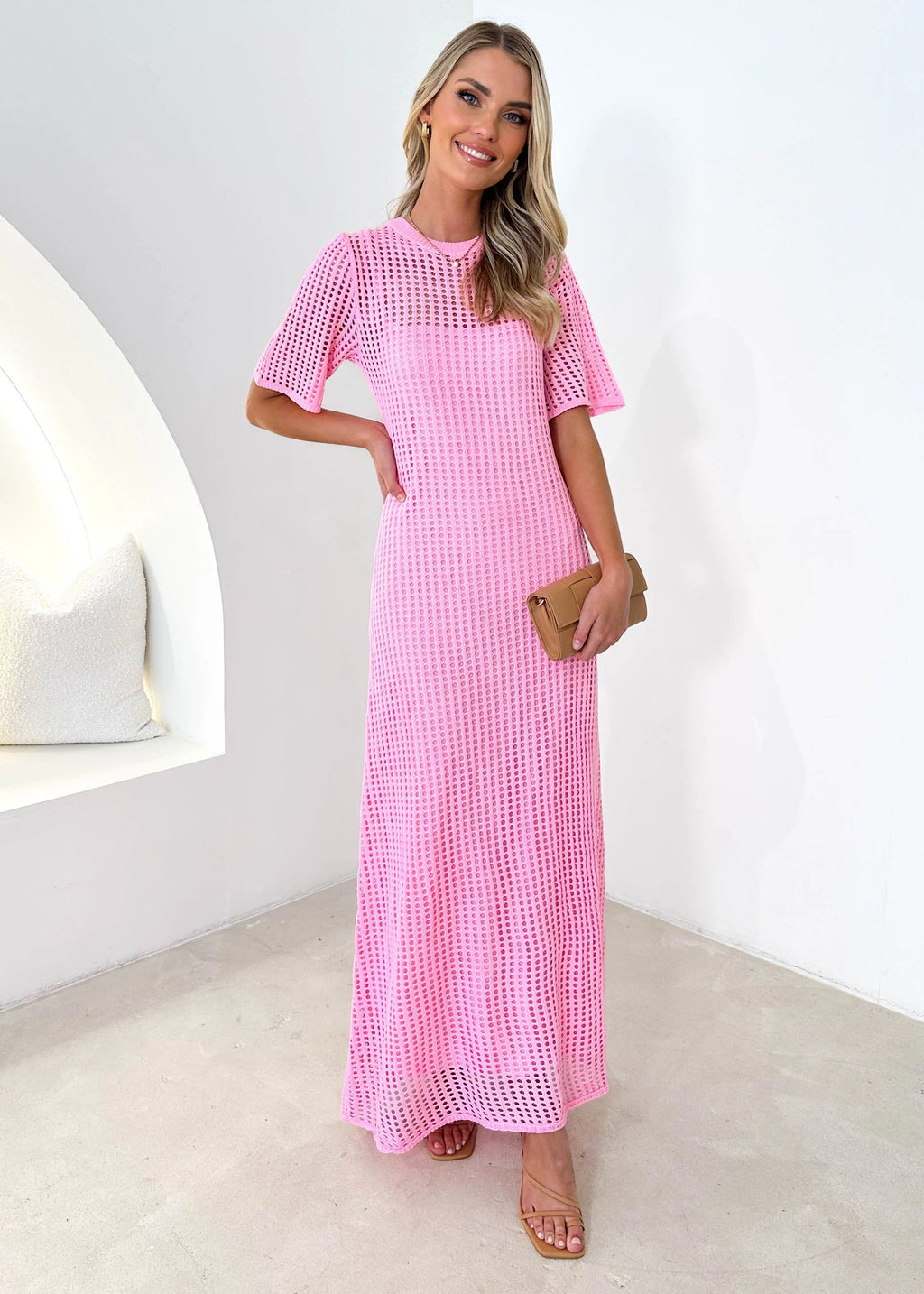 Vivvy Crochet Maxi Dress - Pink