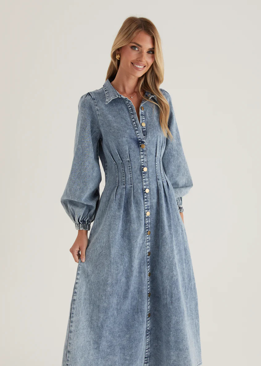 Karliat Denim Maxi Dress - Mid Blue