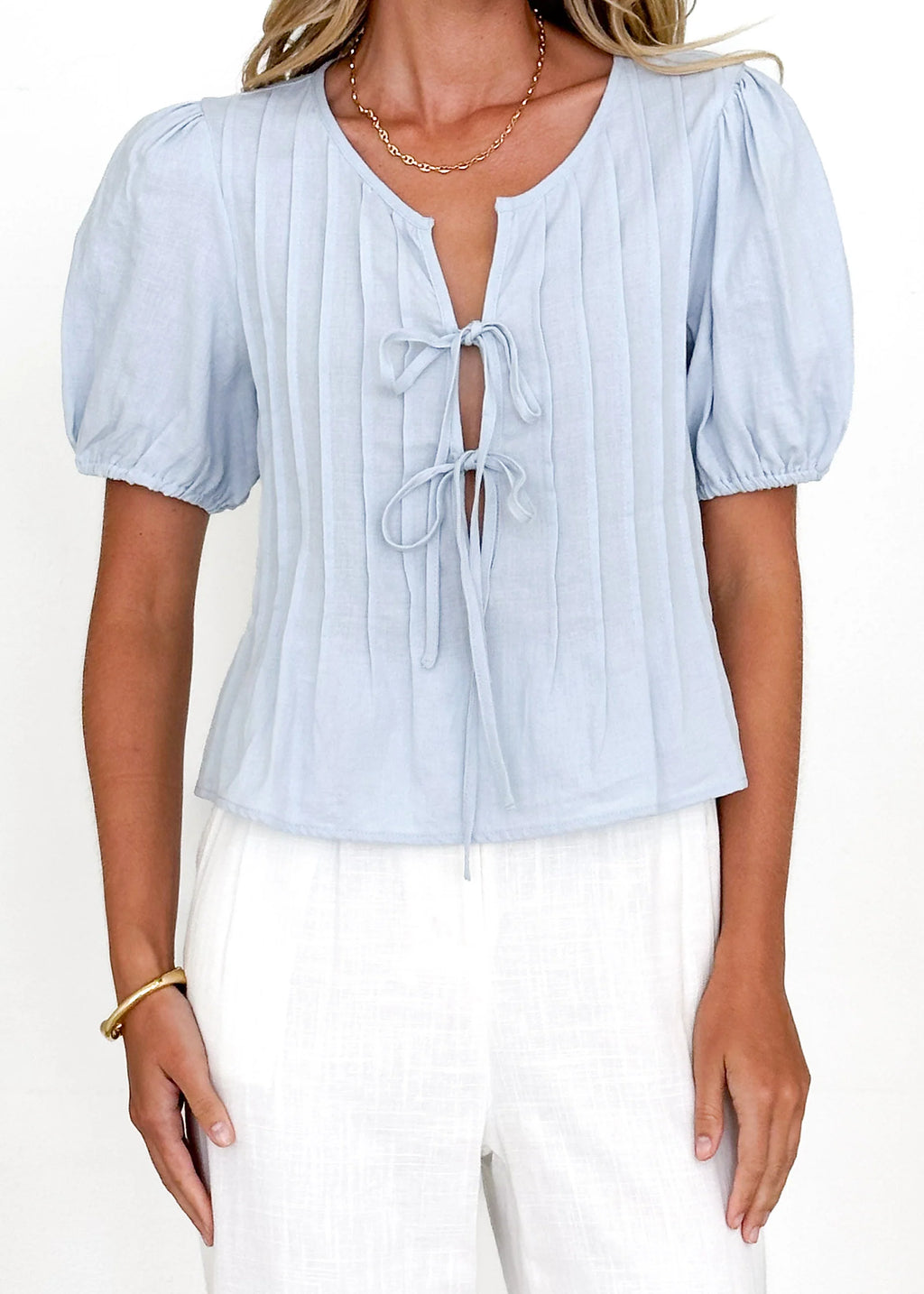 Shalia Pleated Top - Baby Blue