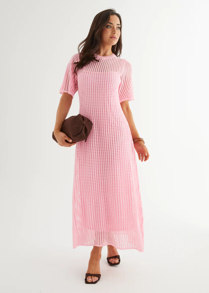 Vivvy Crochet Maxi Dress - Pink