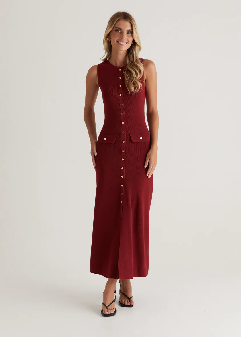 Tully Knit Midi Dress - Wine